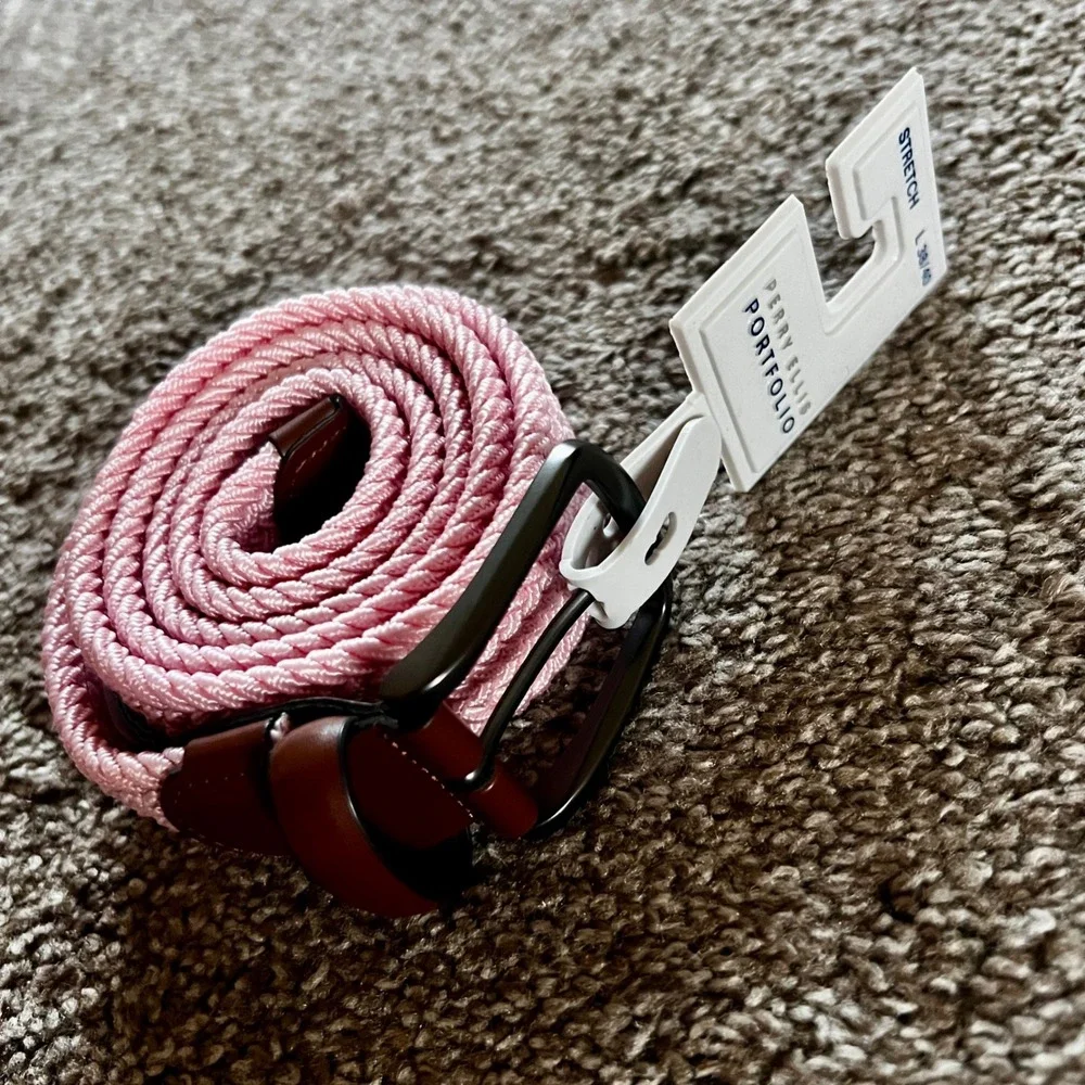 Perry Ellis Portfolio Stretch Belt Braided Pink Casual Dress L 38/40 $49.50